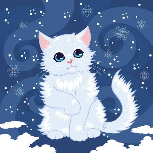Illustration of snow white kitten - Vector, imagen