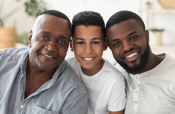 Male Family Members. Portrait Of Handsome African Grandfather, Father And Son - Photo, Image