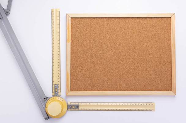 ruler from drafting or drawing table on white background, top view - Fotoğraf, Görsel