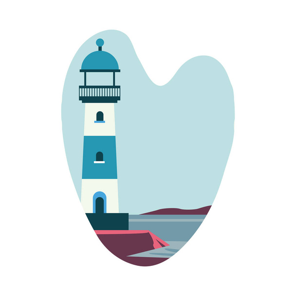 sea scape flat scene with lighthouse - Vector, Image