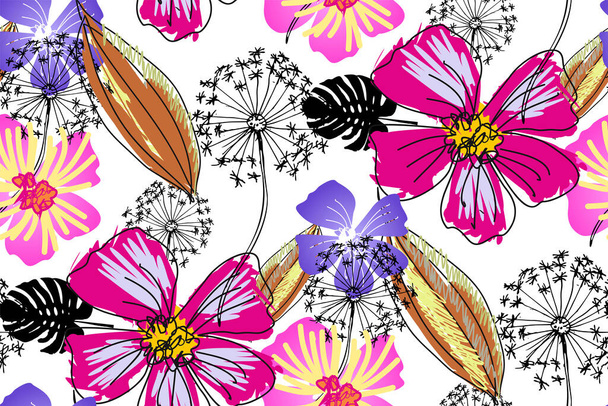 Fantastische Blumen. Nahtlose abstrakte Muster. Vektorillustration. Geeignet für Stoff, Wandbild, Packpapier und ähnliches - Vektor, Bild