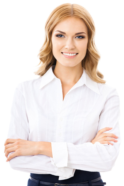 Young cheerful business woman, on white - Photo, Image