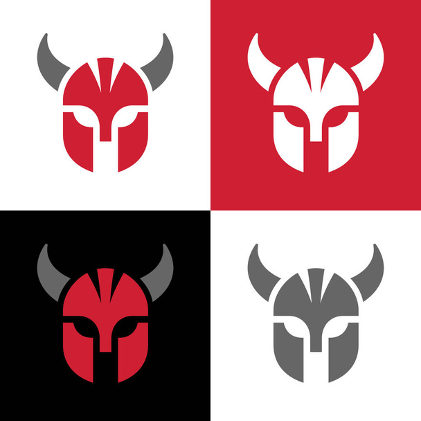 Wikinger-Krieger-Logo-Design-Vorlage, Gladiatorhelm-Symbol, Vektorillustration - Vektor, Bild