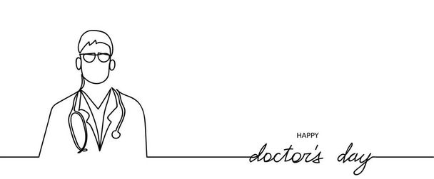 Happy doctors day.Vector continuous line. Hand drawn silhouette of doctor. Doctor vector simple outline illustration - Vector, Image