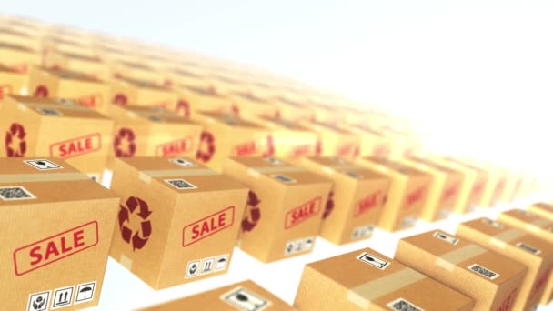 Χαρτοκιβώτια πώληση αποθήκης παράδοσης. Ναυτιλιακό εργοστάσιο logistics πακέτο e-commerce. λιανική πώληση αγοράζοντας αγαθά σε απευθείας σύνδεση - Πλάνα, βίντεο