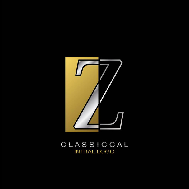 Clássico Carta Inicial Z logotipo ícone, vetor design conceito retângulo forma geométrica com esboço letra logotipo ouro e cor prata
. - Vetor, Imagem