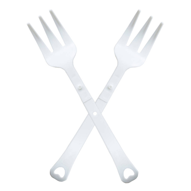 plastic white forks on white background. folding forks - Photo, Image