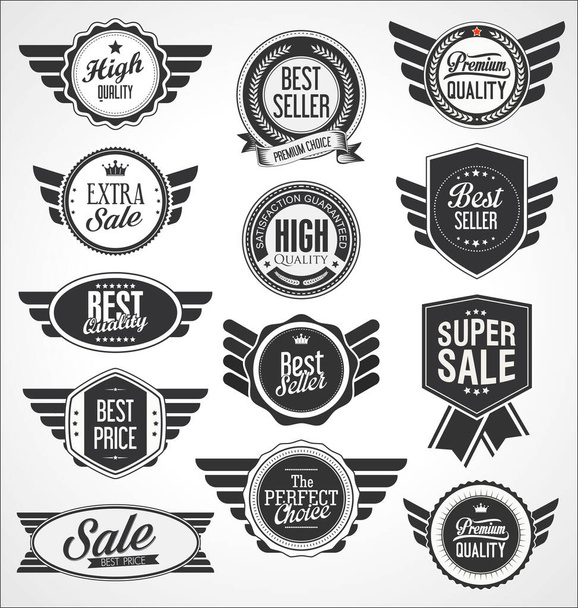 Collection of black and white shields badges and labels retro style - Vettoriali, immagini