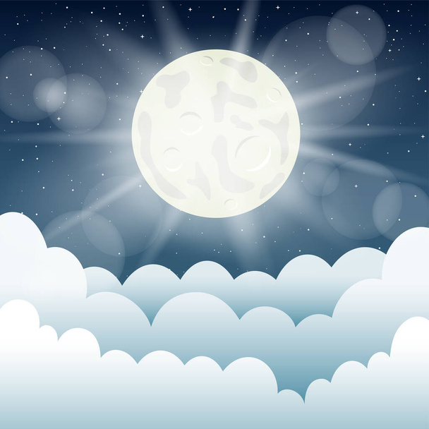 moon light and cartoon clouds - Vector, Image