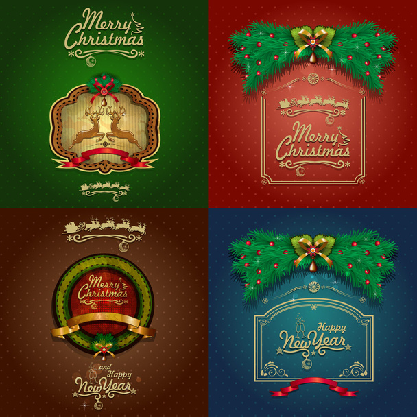 Four Vintage Christmas Cards - Vector, Image