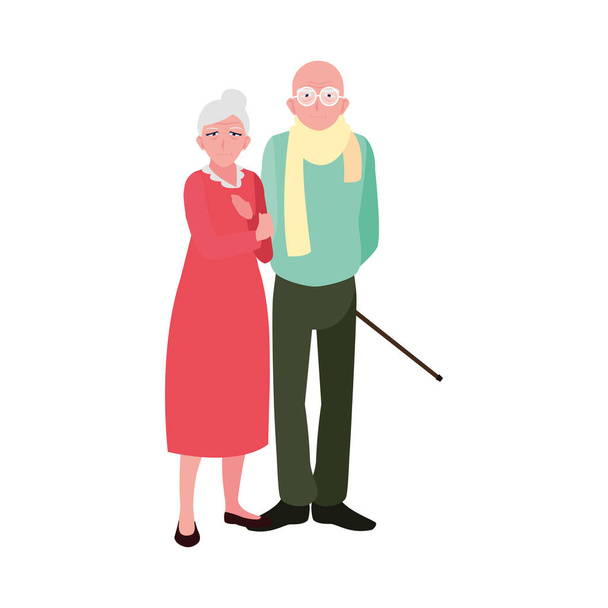 愛らしい老夫婦が家で分かち合い - ベクター画像