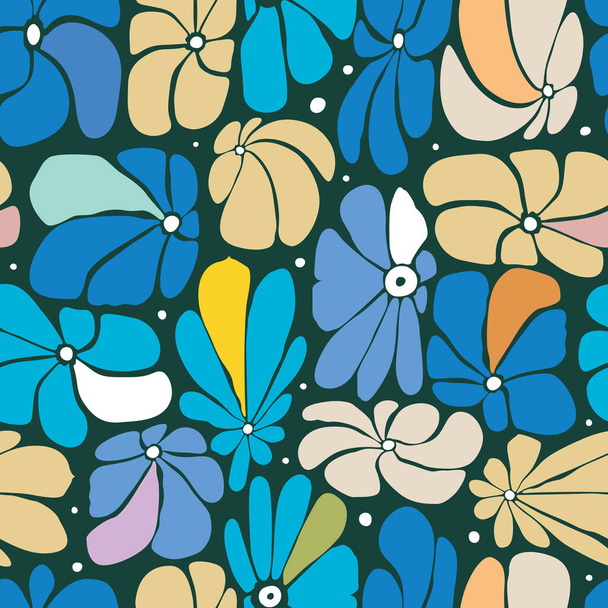 Seamless floral pattern design with stylized large blossoms, retro feeling repeat background perfect for web and print - ベクター画像
