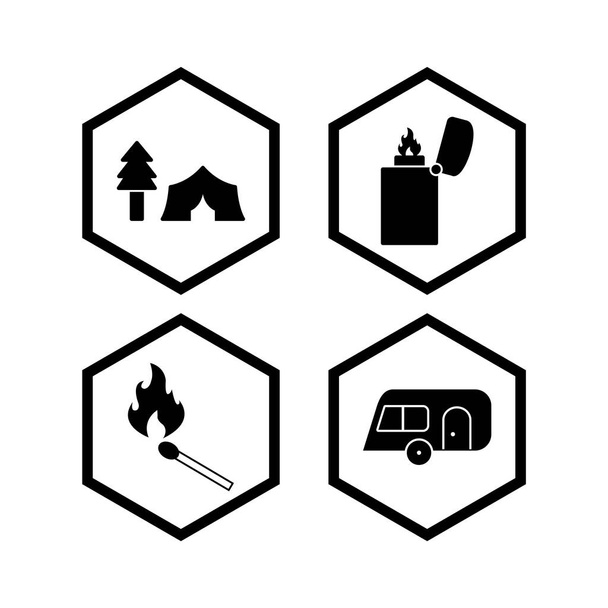 4 camping Icons Sheet Isolated On White Background... - Vector, Image