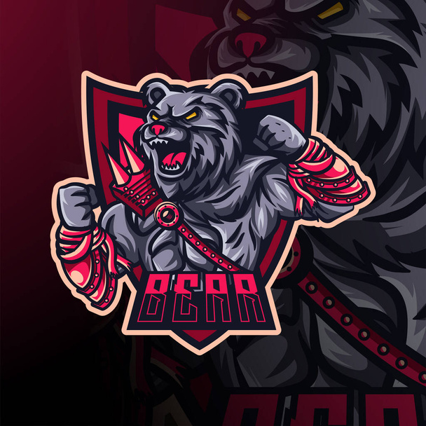 クマのスポーツロゴとマスコットデザイン - ベクター画像