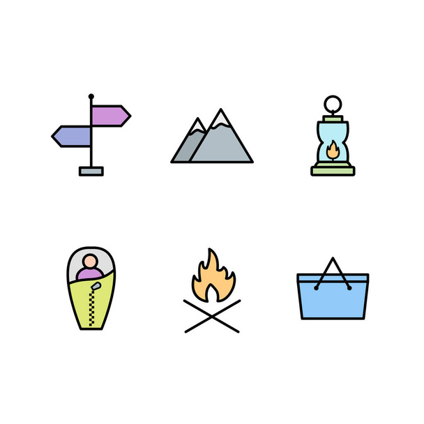 6 Set van camping iconen geïsoleerd op witte achtergrond... - Vector, afbeelding