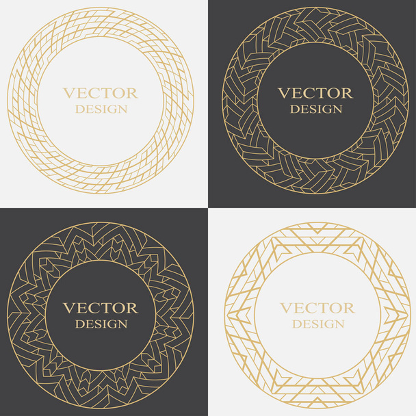 Set decorative frame in art deco style. Applicable for monograms, logo, wedding invitation, menu. Circular vector ornament. Graphic design element isolated on black and white background. - Zdjęcie, obraz