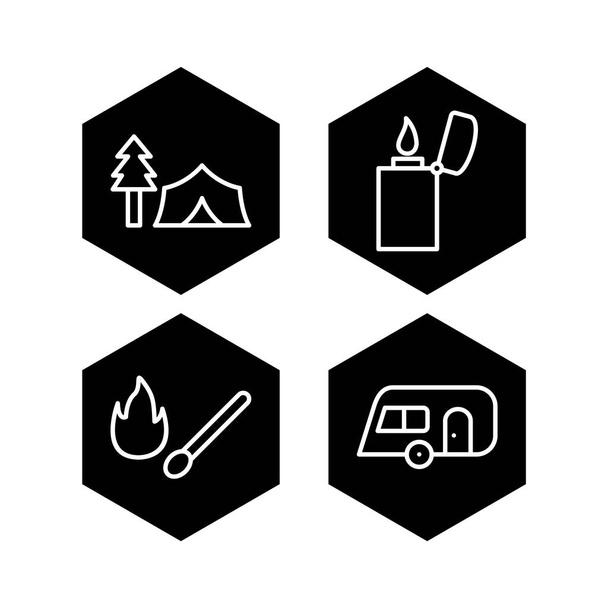 Set of 4 camping Icons on White Background Vector Isolated Elements... - Vector, Image