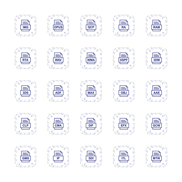 Conjunto de 25 ícones de formatos de arquivo
 - Vetor, Imagem