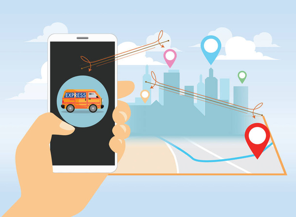 van express delivery service in background vector, mobile application - 写真・画像