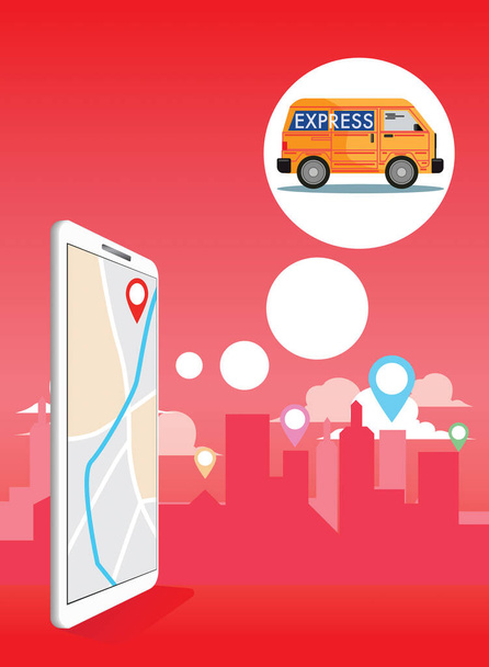 van express delivery service in background vector, mobile application - 写真・画像