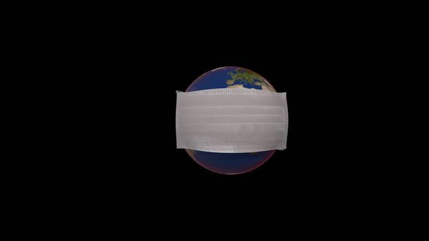 Perigo pandémico mundial. Renderização 3D realista do planeta Terra com máscara cirúrgica overy starry backgroud
 - Foto, Imagem