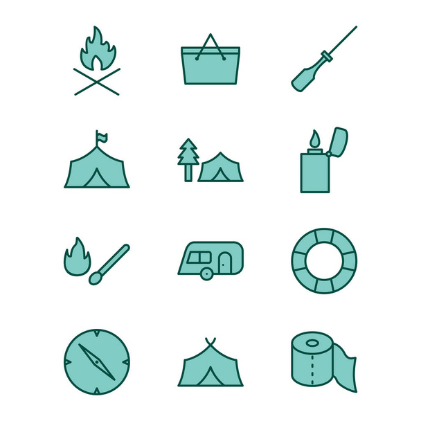 12 Icon Set Of camping For Personal And Commercial Use... - Vector, Image