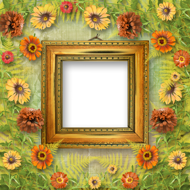 Grunge frame for interior with bunch of flowers - Fotoğraf, Görsel