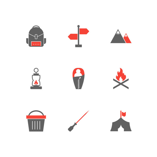 9 camping Icons Voor privé-en commercieel gebruik... - Vector, afbeelding
