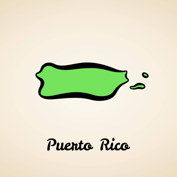 Grüne vereinfachte Karte von Puerto Rico mit schwarzem Umriss. - Vektor, Bild