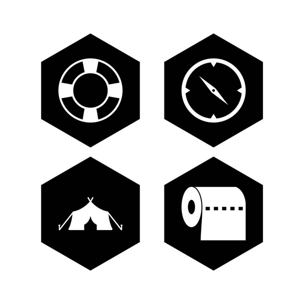 Set of 4 camping Icons on White Background Vector Isolated Elements... - Wektor, obraz