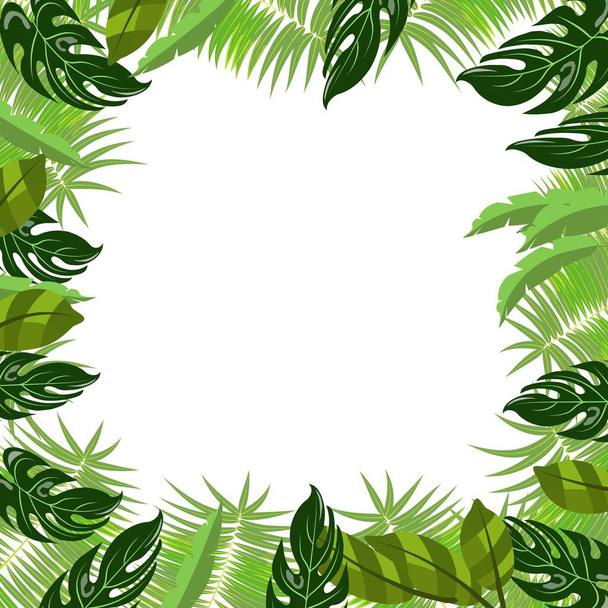 熱帯の葉の傾向ベクトルポスター。夏の熱帯性のヤシの葉のポスターの背景デザイン - ベクター画像