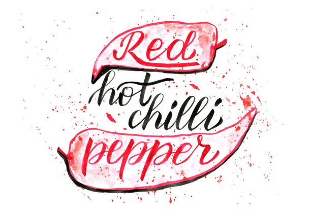 tinta ecset felirat kézzel rajzolt idézet piros forró chili paprika - Fotó, kép