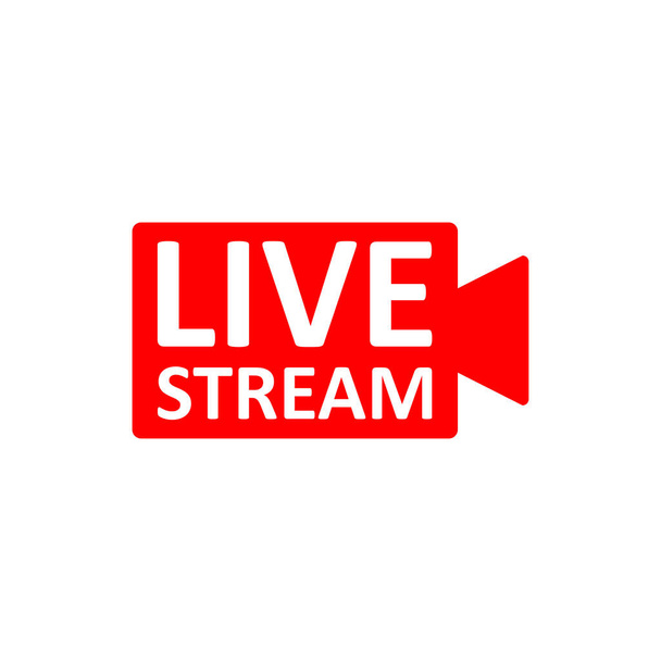 Znak Live Stream. Czerwony symbol, przycisk transmisji na żywo, nadawanie, emblemat strumienia online. Dla telewizji, programów i mediów społecznościowych występy na żywo - Wektor, obraz