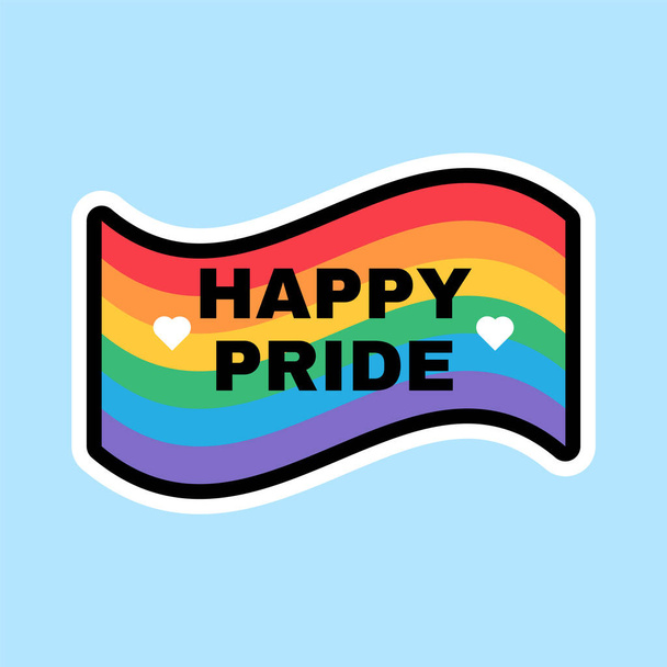 Happy Pride Month Rainbow Flag Sign Design (en inglés). Etiqueta a rayas coloridas de símbolo de comunidad sexual. Ilustración plana de vectores para etiquetas de decoración de desfile Lgbt de tolerancia y libertad
 - Vector, imagen