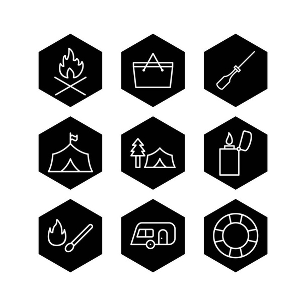 9 Set Of camping icons isolated on white background... - Вектор, зображення