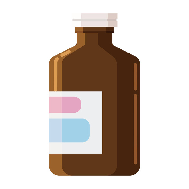 Lékárna z hnědé skleněné láhve s víčkem na léky, sirup, pilulky, tabletky, léky, mast a krém. Šablona mokup sklenice balení design. Izolovaná vektorová ilustrace - Vektor, obrázek