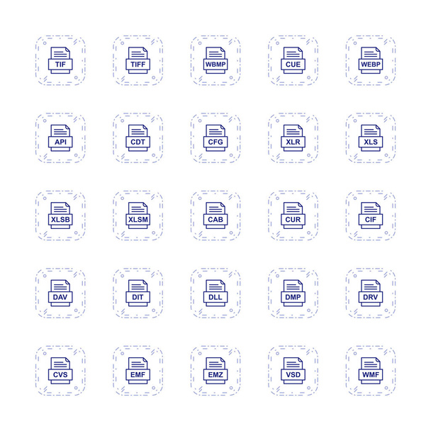 Set van 25 bestandsformaten pictogrammen - Vector, afbeelding