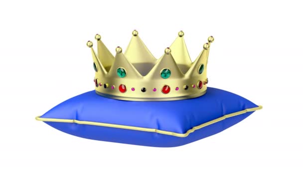 Královská zlatá koruna na modrém polštáři - Záběry, video