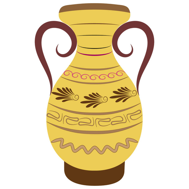 decorative yellow vase with handles with a Greek pattern - Vector, Image