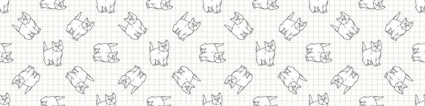 Cute cartoon monochrome British shorthair kitten seamless vector border. Pedigree lineart kitty breed domestic kitty background. Cat lover English purebred all over print. Feline EPS 10.  - Vector, Image
