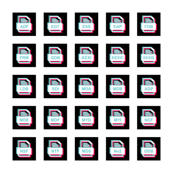 Zestaw 25 ikon formatów plików - Wektor, obraz
