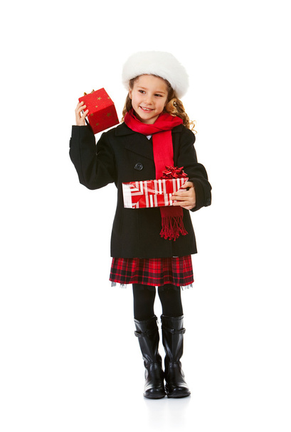Winter: Cute Winter Girl With Christmas Present - Foto, afbeelding