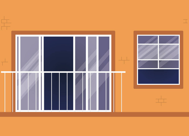 Ventana y balcón exterior naranja diseño vectorial casa
 - Vector, imagen