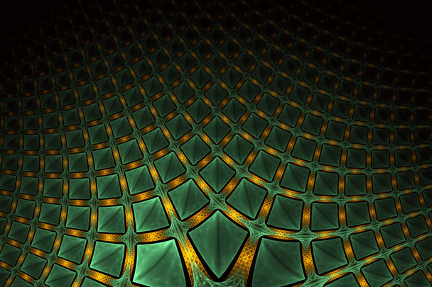 Textura geométrica abstrata com retângulos dourados sobre fundo preto. Fantasia design fractal hexagonal. Arte digital. Renderização 3D - Foto, Imagem