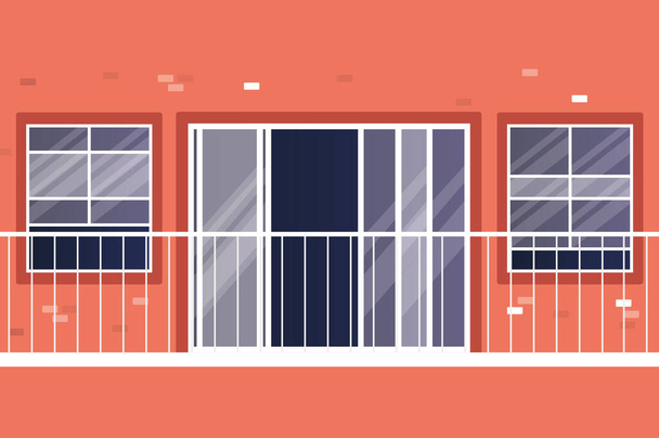 Windows and balcony outside red house vector design - Vector, Image