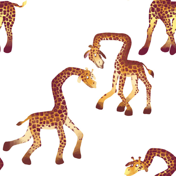 Savanna childish pattern with cute giraffe and hand drawn stars. Creative kids texture for fabric, wrapping, textile, wallpaper, apparel. Hand drawn illustration - Zdjęcie, obraz