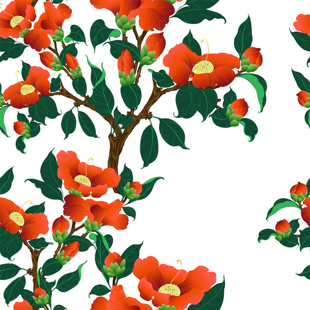 Vector seamless pattern. Camellia - branches with flowers and leaves. Exotic flower on a light background. Use printed materials, signs, objects, sites, maps. - Vektor, obrázek