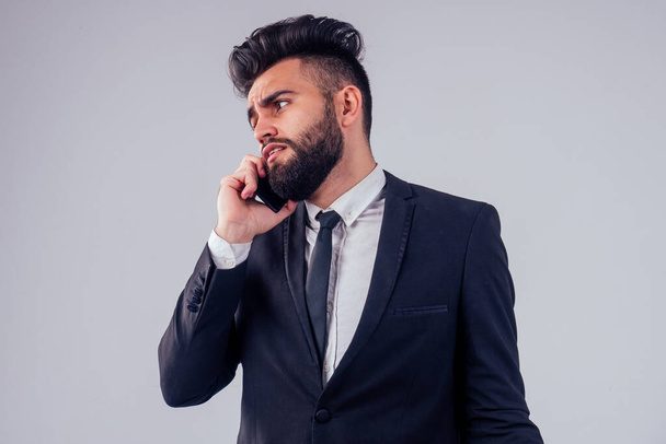 italian young success handsome black hair man in stylish business suit in studio isolate white background - Foto, afbeelding