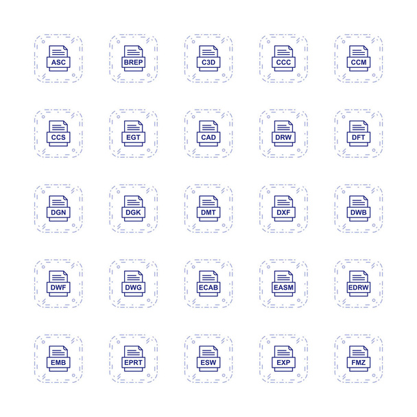Set von 25 Symbolen für Dateiformate - Vektor, Bild