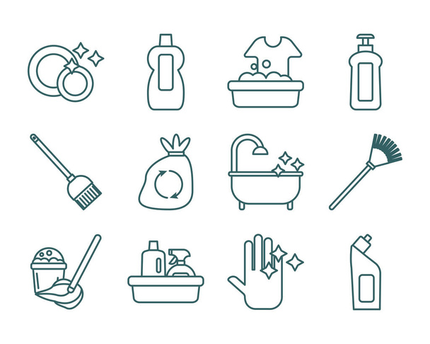 cleaning and desinfect set icons - Vector, Image
